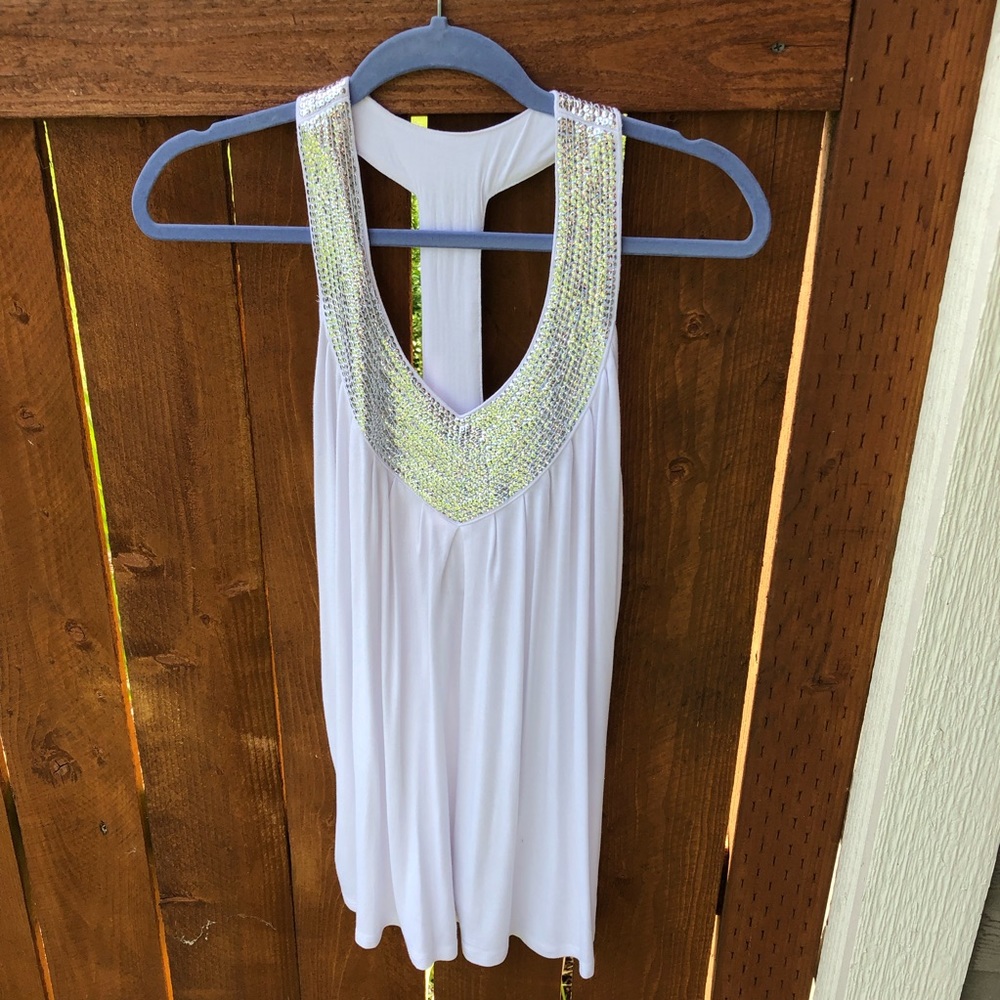 White Bedazzled Tank Top
